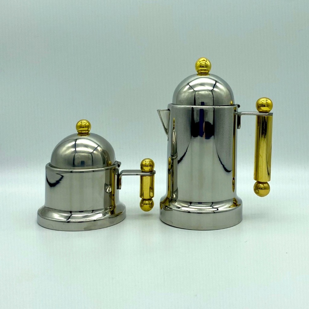 Vintage Vev Vigano Stainless Steel 18/10 Lidded Creamer & Sugar Bowl Set Italy